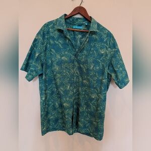 Tori Richard Hawaiian Print All Over Palm Print Blue Teal Men's XL Shirt